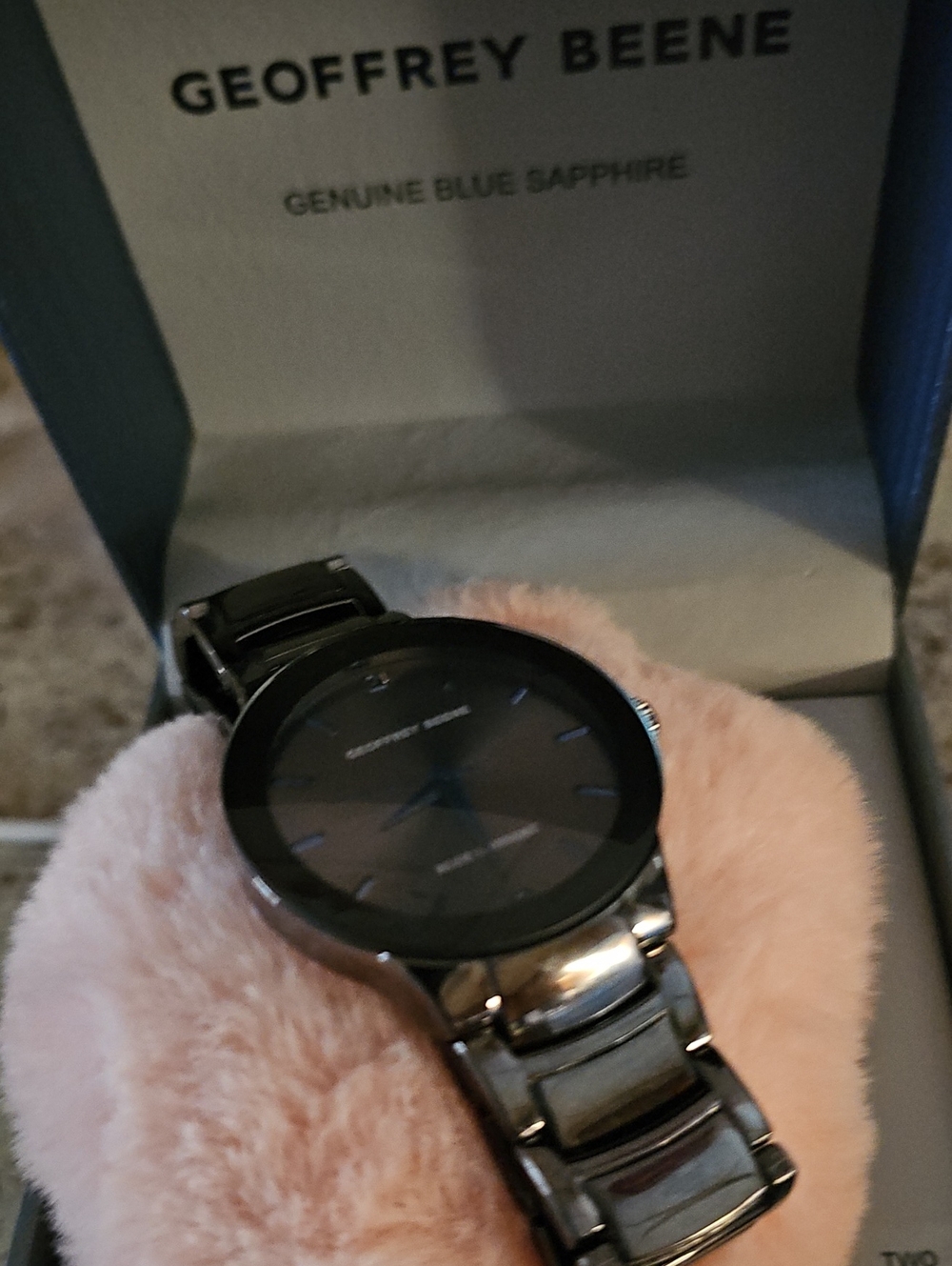 Geoffrey Beene Black Stainless Steel Dress Watch with Blue Accents